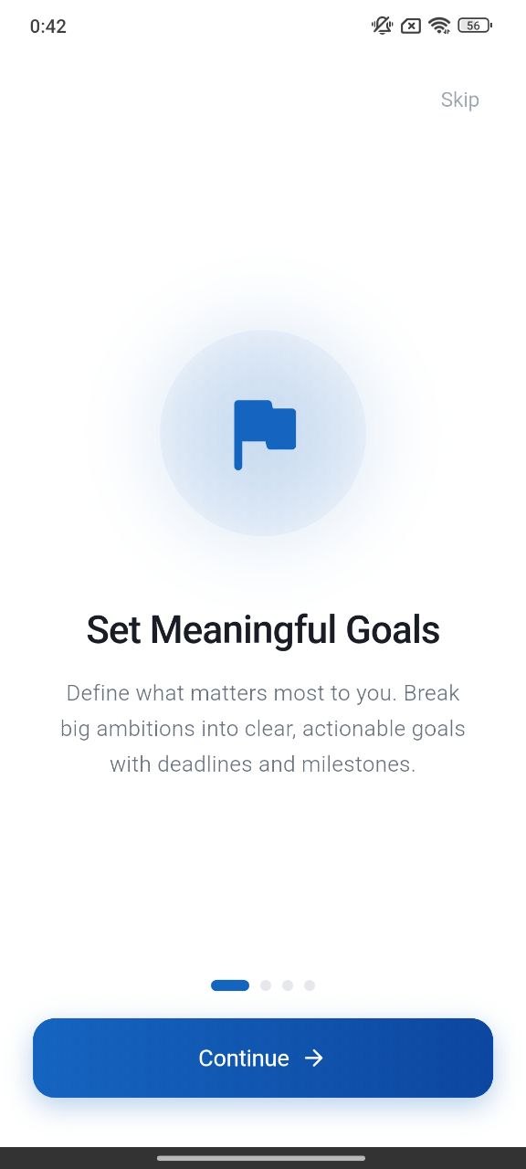 Glory Meaningful Goals onboarding screen
